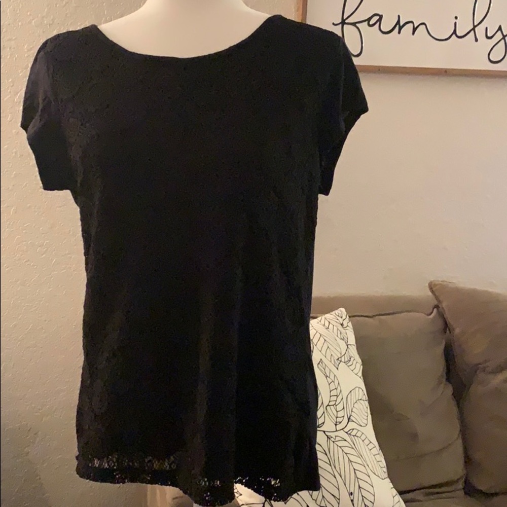 Liz Claiborne Double Layer Black Lace Blouse